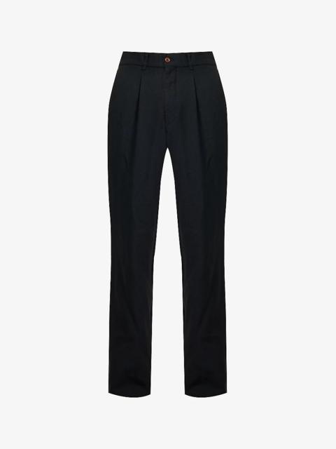 Mirrored straight-leg mid-rise woven trousers