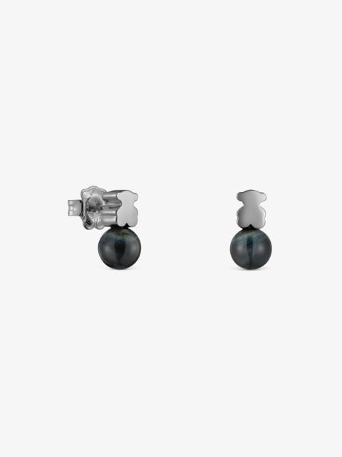 TOUS Dark silver Earrings with falcon’s eye Icon Mesh