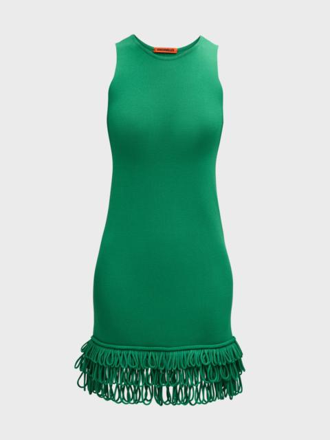 Albers Sleeveless Knit Looped-Fringe Mini Dress