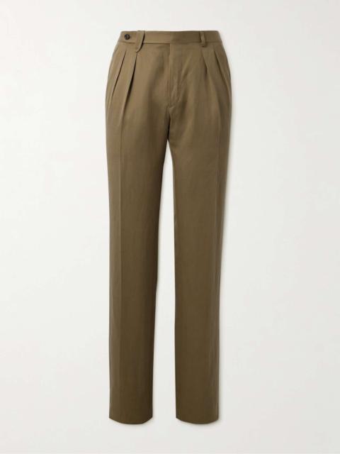 Brioni Elba Straight-Leg Pleated Silk and Linen-Blend Twill Suit Trousers