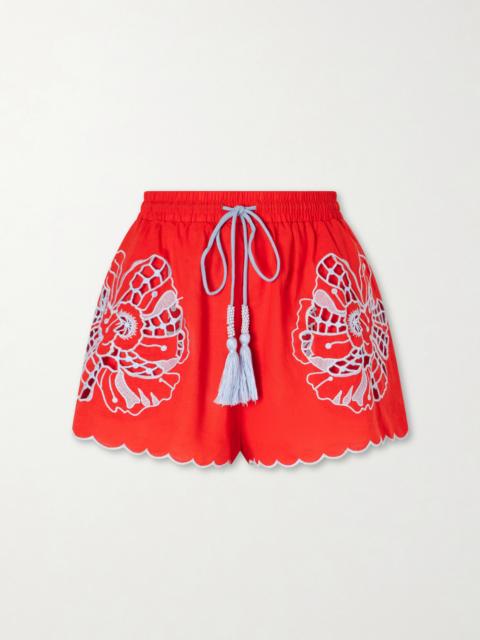 FARM RIO Embroidered Linen-blend Shorts