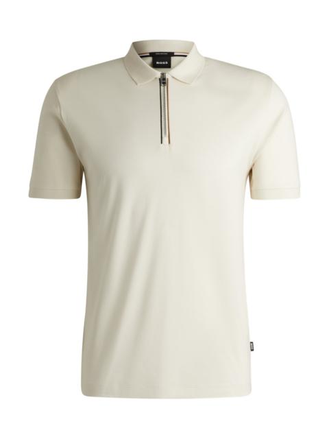 BOSS MERCERIZED-COTTON SLIM-FIT POLO SHIRT WITH ZIP PLACKET