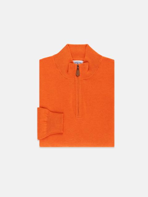J. PRESS ORANGE COTTON-CASHMERE QUARTER-ZIP SWEATER - TRIM FIT