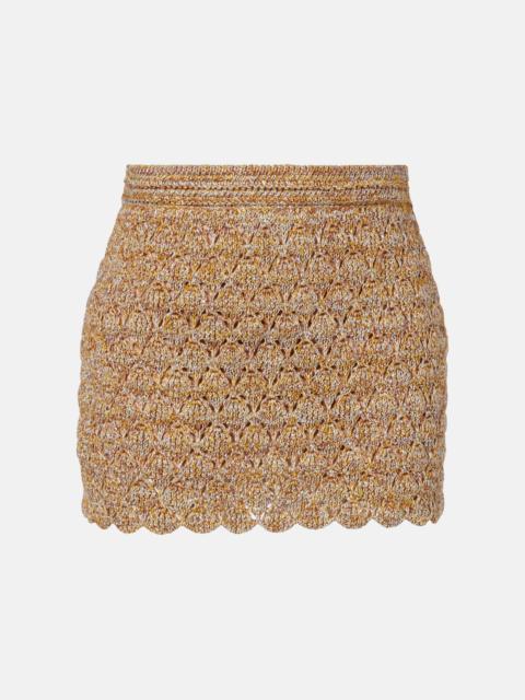 Valentino Open-knit linen-blend lamé miniskirt