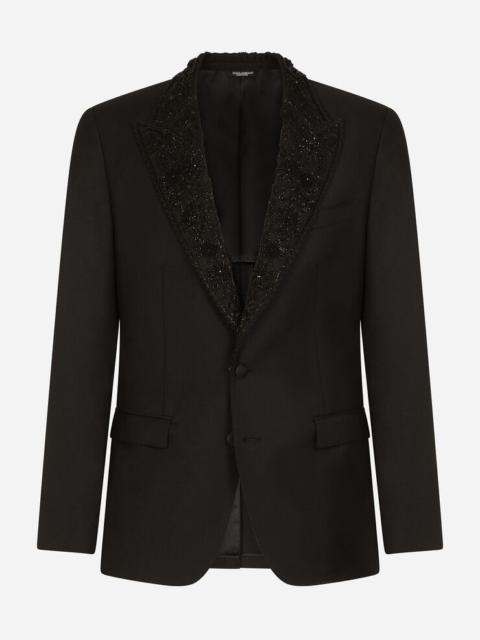 Wool Taormina-fit tuxedo jacket with embroidery