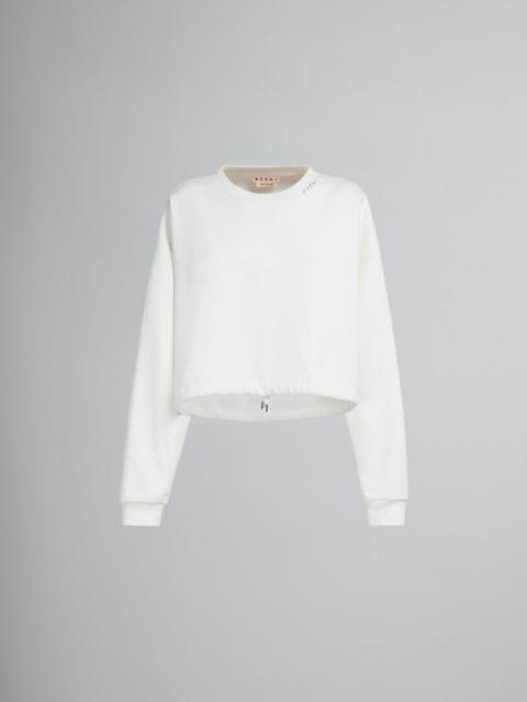 WHITE BIO COTTON SWEATSHIRT WITH DRAWSTRING HEM