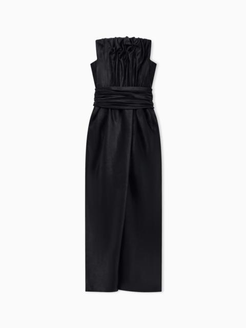 GIORGIO ARMANI STRAPLESS LINEN AND SILK DRESS WITH RUCHED BODICE