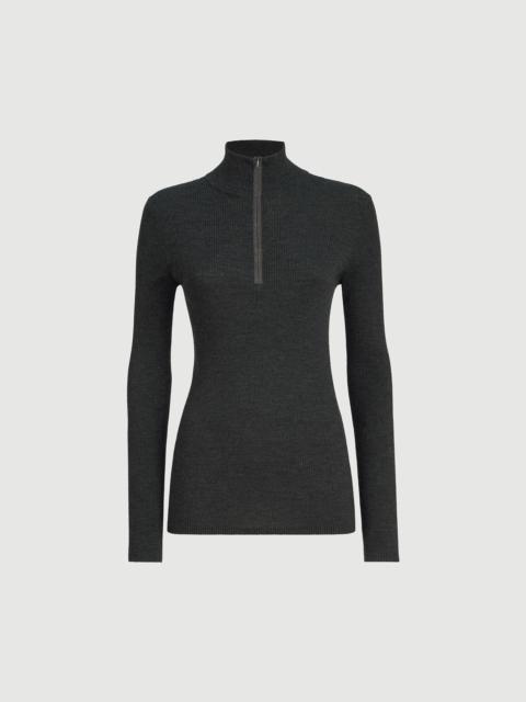 Brunello Cucinelli 버진 모직 및 캐시미어 늑골 경량 스웨터 귀중한 절반 zip