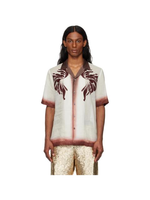 Off-White & Burgundy Embroidered Shirt