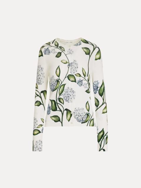 Oscar de la Renta PORCELAIN FLOWER-PRINTED CARDIGAN