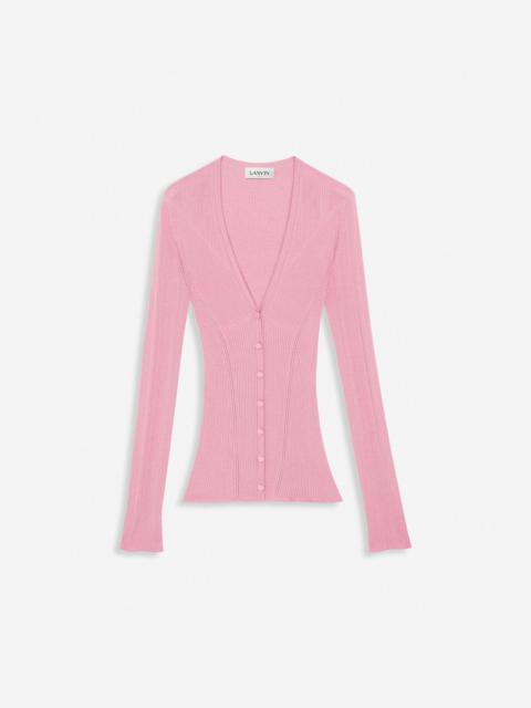Lanvin RIBBED SILK AND CASHMERE V-NECK CARDIGAN