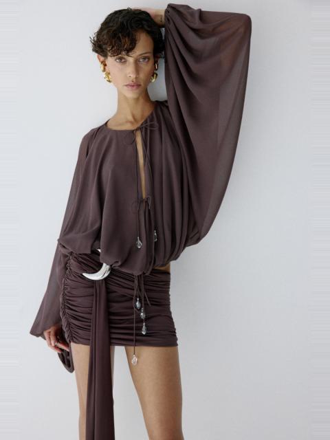 De La Vali MISTY TOP IN UMBER BROWN CHIFFON