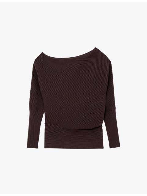 REISS Lorna draped-neck asymmetric stretch-knit jumper