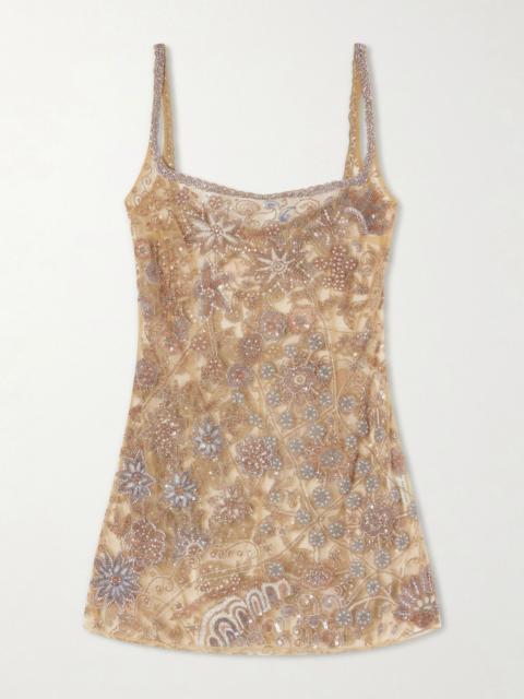 CLIO PEPPIATT Soléa embellished mesh mini dress Pastel pink