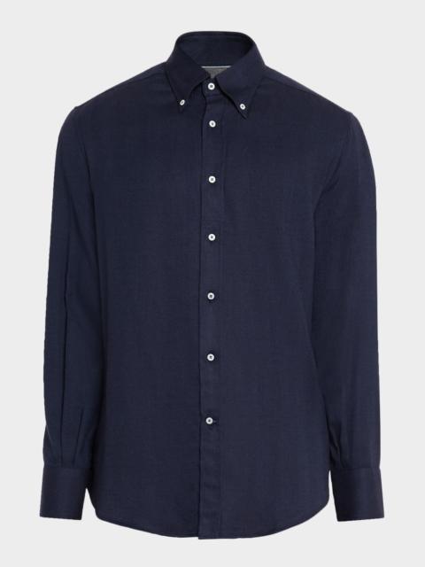 Brunello Cucinelli Men's Micro-Chevron Button-Collar Sport Shirt