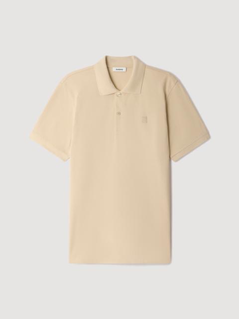 Sandro COTTON POLO SHIRT WITH LEATHER LOGO