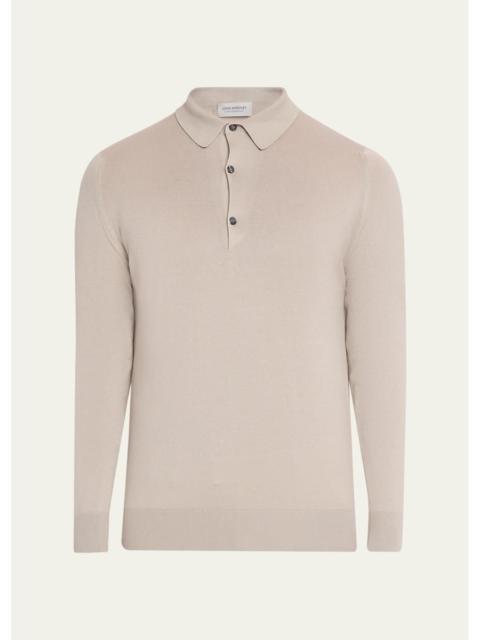 JOHN SMEDLEY Men's Solid Long-Sleeve Polo Shirt