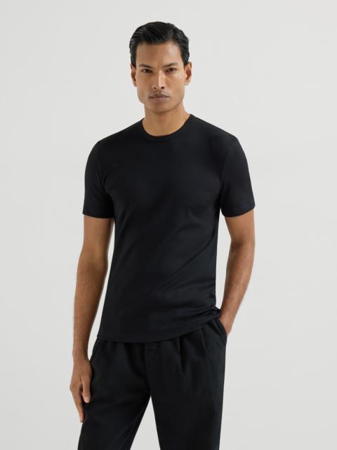 Brunello Cucinelli Stretch cotton and modal ribbed jersey crew neck T-shirt