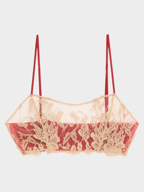 KIKI DE MONTPARNASSE Orchid Floral Lace & Stretch Silk Bandeau Bra