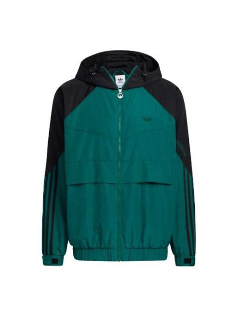 Men's adidas originals Sprt Wb Colorblock Zipper Cardigan Elastic Hooded Jacket Green HC0329