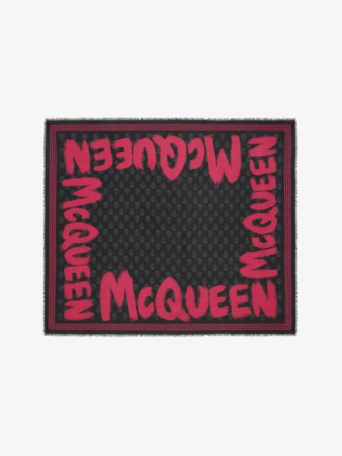 Alexander McQueen Mcqueen Graffiti Biker Skull Scarf in Black