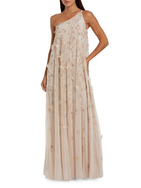 MAC DUGGAL Women's Floral-Embellished Mesh One-Shoulder Gown - Vanilla