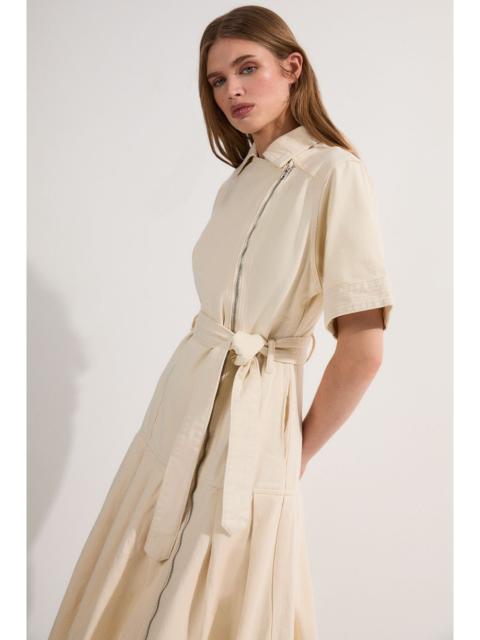 KAREN MILLEN Denim Pleated Hem Biker Dress