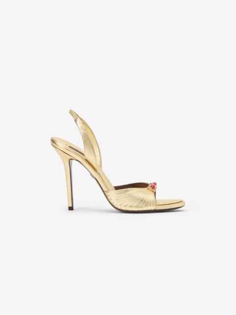 Roberto Cavalli Gold Sandals with Jewel Buckle