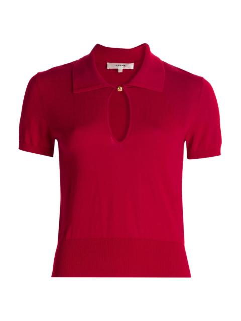 FRAME Women's Keyhole Knit Polo Sweater - Bright Raspberry