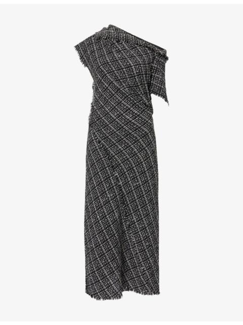 Erdem Asymmetric Checked Cotton-Blend Maxi Dress