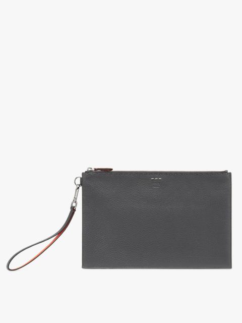 FENDI Flat pouch with two pockets and internal card holders. Zipped pocket on the back and removable brace