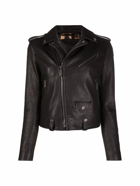 Iconic leather biker jacket
