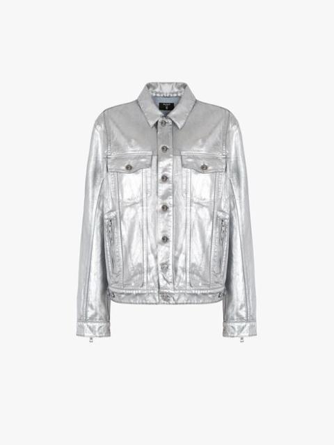Balmain Silvery jean jacket with embossed Balmain logo