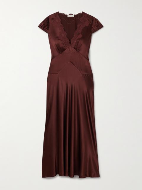 DÔEN Coraline Corded Lace-trimmed Silk-satin Maxi Dress