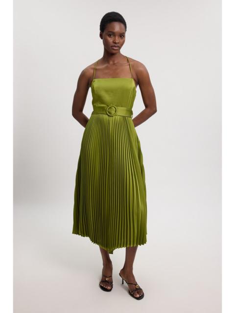 KAREN MILLEN Satin Pleated Woven Midi Dress
