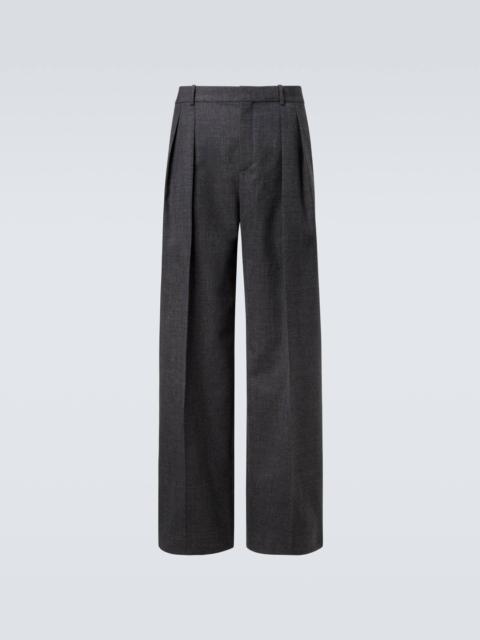 SAINT LAURENT Low-rise wool chiné wide-leg pants