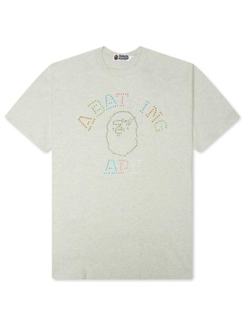 A BATHING APE® RHINESTONE COLLEGE RELAXED FIT TEE - GRAY