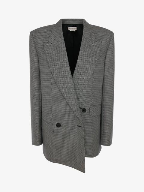 Alexander McQueen Wool Double-breasted Houndstooth Boxy Jacket in Black/ivory