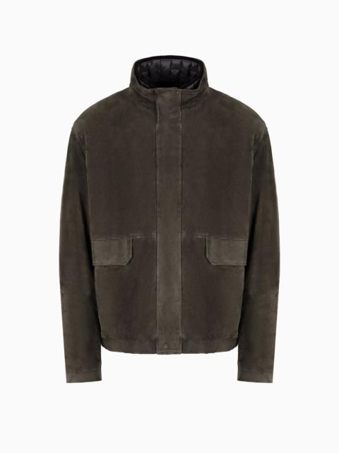 Goat suede relaxed-fit blouson with removable inner jacket