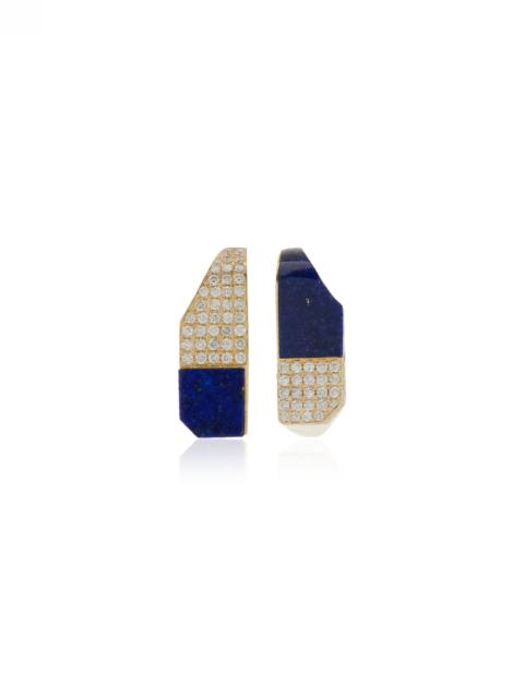 Yvonne Léon Checked 9K Yellow Gold Lapis, Diamond Hoop Earrings blue