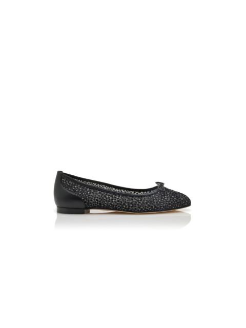 Manolo Blahnik Black Flocked Tulle Ballerina Flats