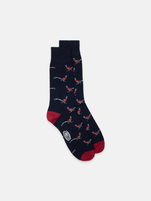 J. PRESS MADE-IN-UK NAVY PHEASANTS MOTIF COTTON SOCKS