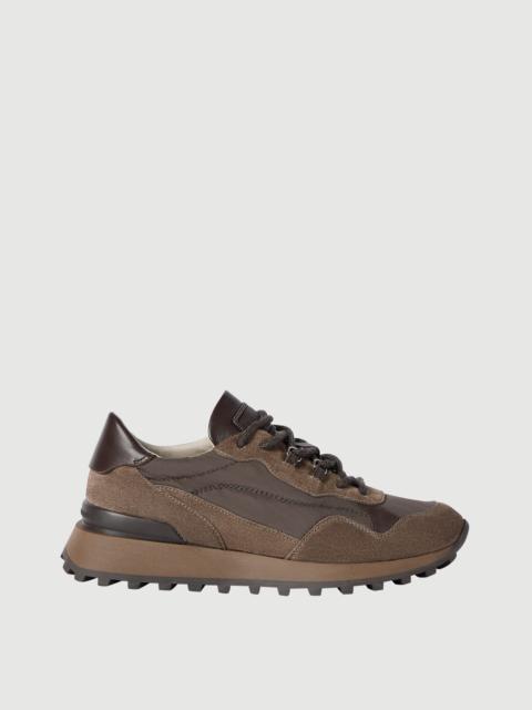 Brunello Cucinelli Suede and techno cotton runners with shiny detail