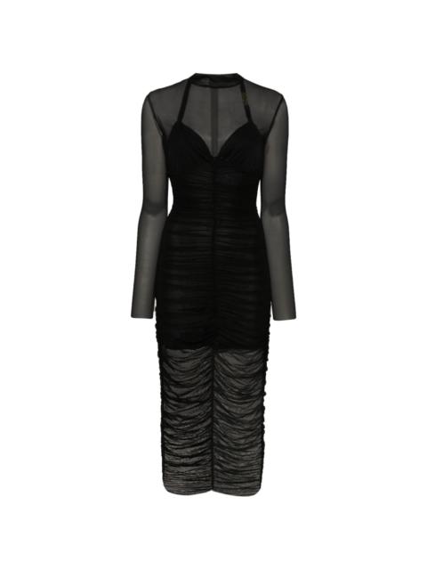 VERSACE JEANS COUTURE gathered mesh midi dress