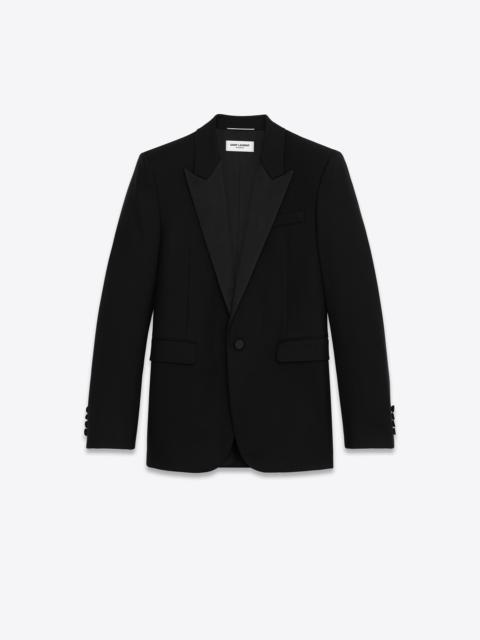 SAINT LAURENT square-cut long tuxedo jacket in wool twill