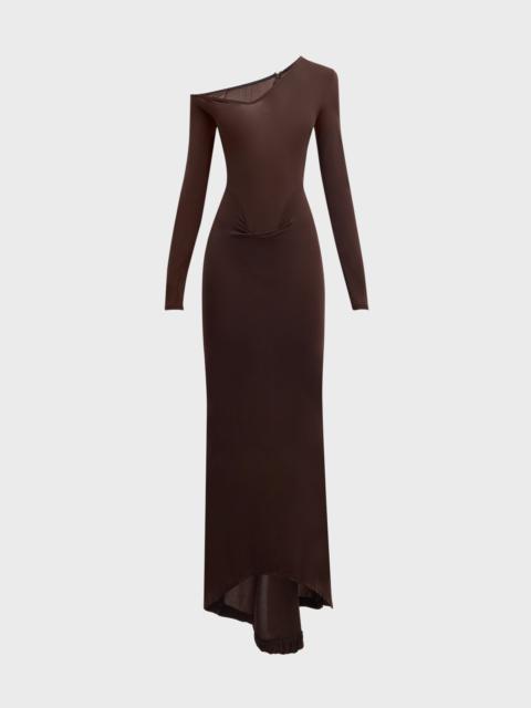 LaQuan Smith Convertible-Neck Long-Sleeve Drop-Waist Gown