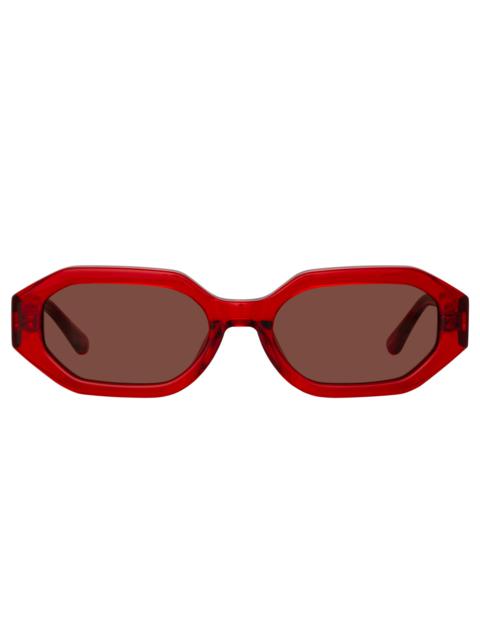 THE ATTICO IRENE ANGULAR SUNGLASSES IN RED AND BROWN