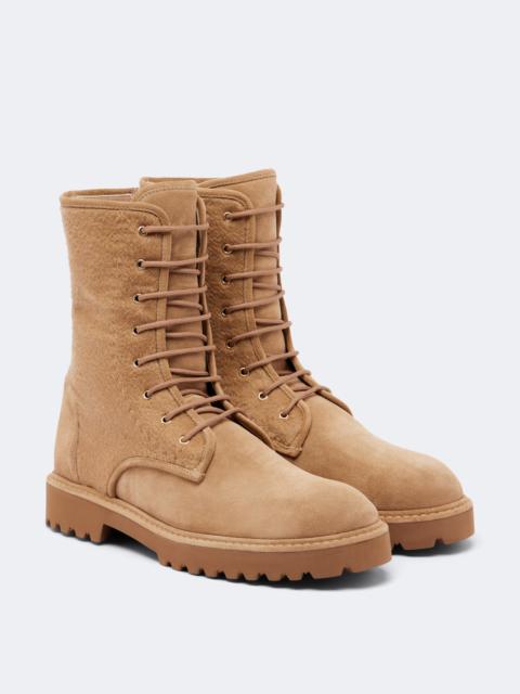 Max Mara Cashmere-trimmed suede combat boots