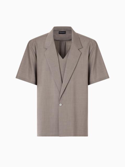 EMPORIO ARMANI VIRGIN-WOOL CANVAS TWO-PIECE EFFECT SHIRT WITH LAPELS