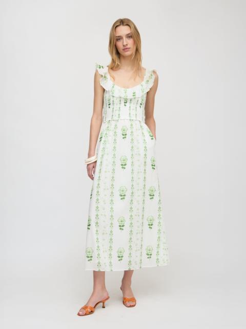 Hill House Home The Cambria Nap Dress - White/Green Arcadia Border